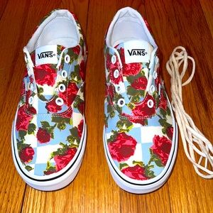 Vans Authentic Shoes Women's 7.5 Rose Floral Checkered Canvas Low Skate Sneakers